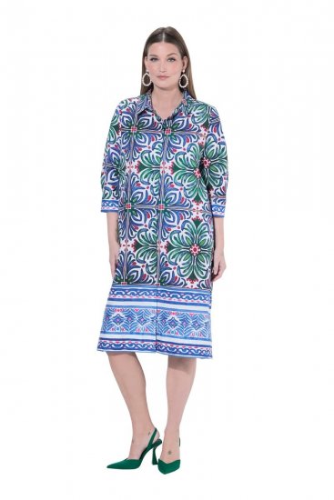 Ulla Popken 846952 Rochie tip cămașă cu flori Alb - Rochii midi - Rochii midi la marimi mari