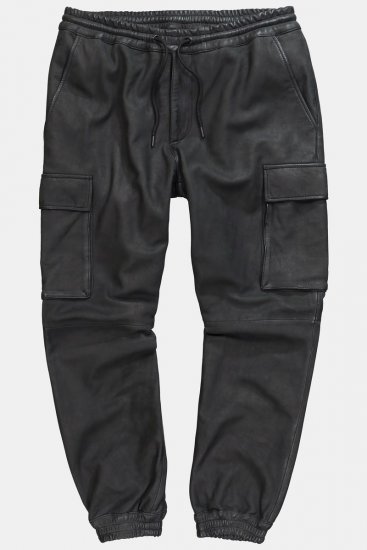 JP1880 847064 Pantaloni cargo din piele nappa de miel Neagră - Pantaloni din piele pentru bărbați în mărimi mari - Pantaloni din piele marimi mari
