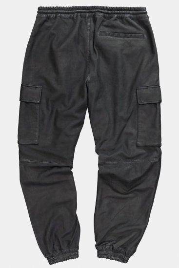 JP1880 847064 Pantaloni cargo din piele nappa de miel Neagră - Pantaloni din piele pentru bărbați în mărimi mari - Pantaloni din piele marimi mari