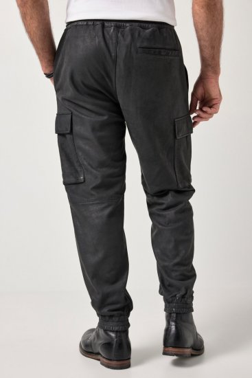 JP1880 847064 Pantaloni cargo din piele nappa de miel Neagră - Pantaloni din piele pentru bărbați în mărimi mari - Pantaloni din piele marimi mari
