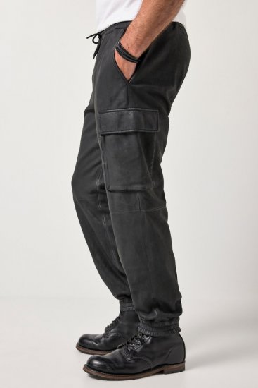 JP1880 847064 Pantaloni cargo din piele nappa de miel Neagră - Pantaloni din piele pentru bărbați în mărimi mari - Pantaloni din piele marimi mari
