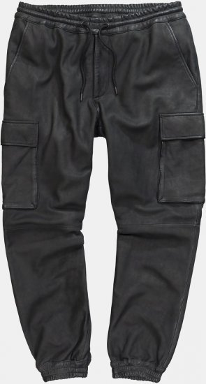 JP1880 847064 Pantaloni cargo din piele nappa de miel Neagră - Pantaloni din piele pentru bărbați în mărimi mari - Pantaloni din piele marimi mari