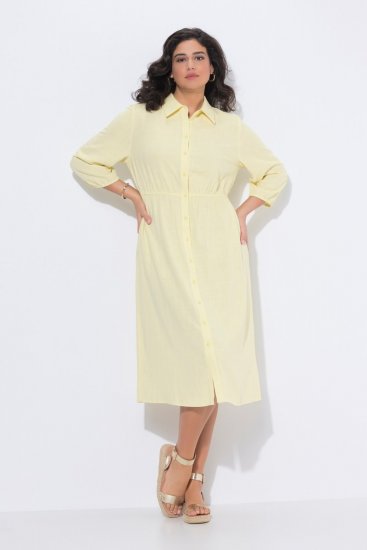 Ulla Popken 847224 Rochie din amestec de in Galben - Rochii de vară - Rochii de vară marimi mari