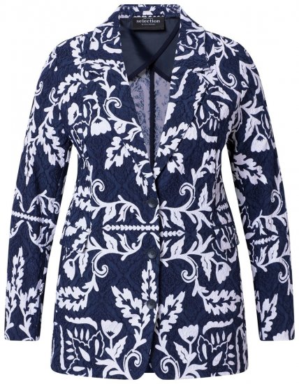 Ulla Popken 847586 Sacou din jacquard floral Bleumarin - Sacouri - Sacouri în Mărimi Mari pentru Femei