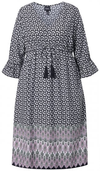 Ulla Popken 847798 Rochie midi în formă de A cu decolteu în V Neagră - Rochii midi - Rochii midi la marimi mari