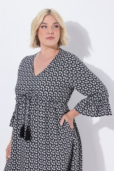 Ulla Popken 847798 Rochie midi în formă de A cu decolteu în V Neagră - Rochii midi - Rochii midi la marimi mari