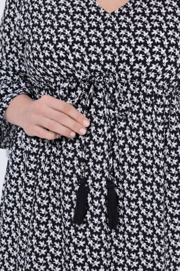 Ulla Popken 847798 Rochie midi în formă de A cu decolteu în V Neagră - Rochii midi - Rochii midi la marimi mari