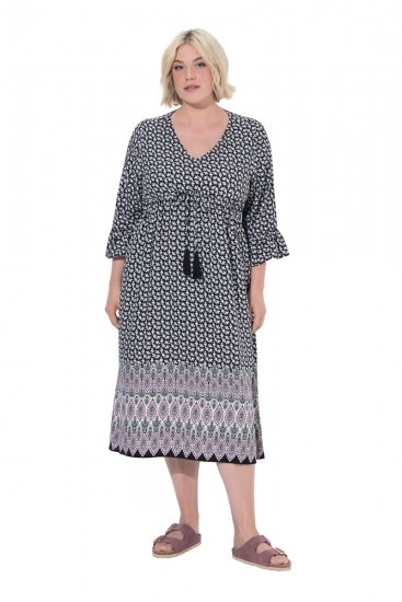 Ulla Popken 847798 Rochie midi în formă de A cu decolteu în V Neagră - Rochii midi - Rochii midi la marimi mari