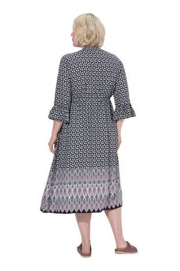 Ulla Popken 847798 Rochie midi în formă de A cu decolteu în V Neagră - Rochii midi - Rochii midi la marimi mari