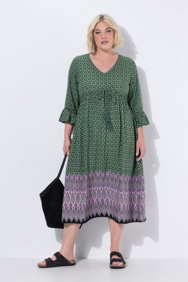Ulla Popken 847798 Rochie midi în formă de A cu decolteu în V Verde închis - Rochii midi - Rochii midi la marimi mari