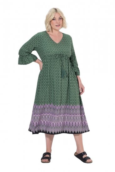 Ulla Popken 847798 Rochie midi în formă de A cu decolteu în V Verde închis - Rochii midi - Rochii midi la marimi mari