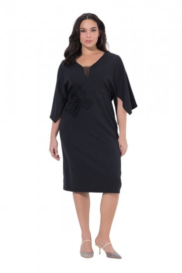 Ulla Popken 847909 Rochie midi cu flori Neagră - Rochii midi - Rochii midi la marimi mari