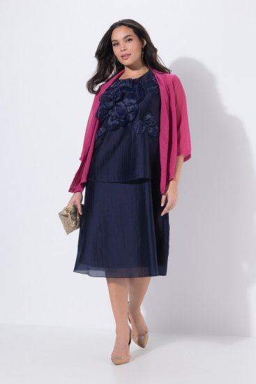 Ulla Popken 847918 Rochie din șifon cu flori Bleumarin - Rochii midi - Rochii midi la marimi mari