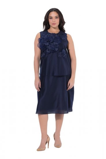 Ulla Popken 847918 Rochie din șifon cu flori Bleumarin - Rochii midi - Rochii midi la marimi mari