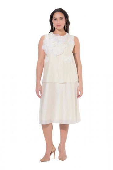 Ulla Popken 847918 Rochie din șifon cu flori Alb unt - Rochii de vară - Rochii de vară marimi mari