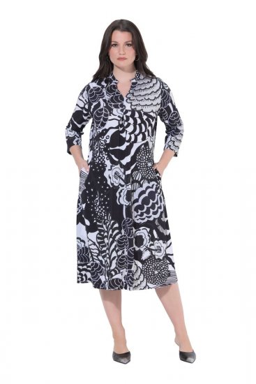 Ulla Popken 847972 Rochie tricotată cu flori Alb - Rochii tricotate - 