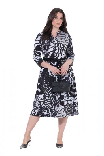 Ulla Popken 847972 Rochie tricotată cu flori Alb - Rochii tricotate - 