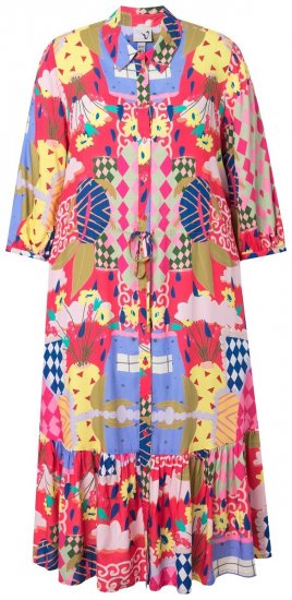 Ulla Popken 848015 Rochie midi imprimată cu șnur Roz - Rochii midi - Rochii midi la marimi mari