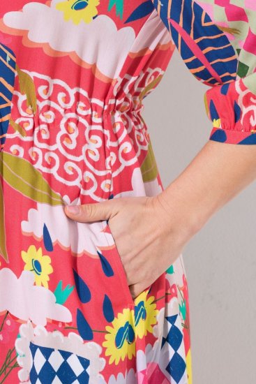 Ulla Popken 848015 Rochie midi imprimată cu șnur Roz - Rochii midi - Rochii midi la marimi mari