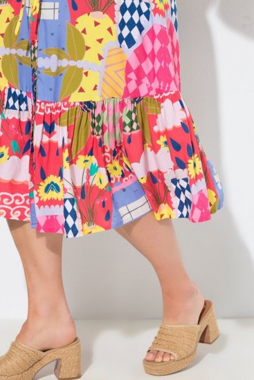 Ulla Popken 848015 Rochie midi imprimată cu șnur Roz - Rochii midi - Rochii midi la marimi mari