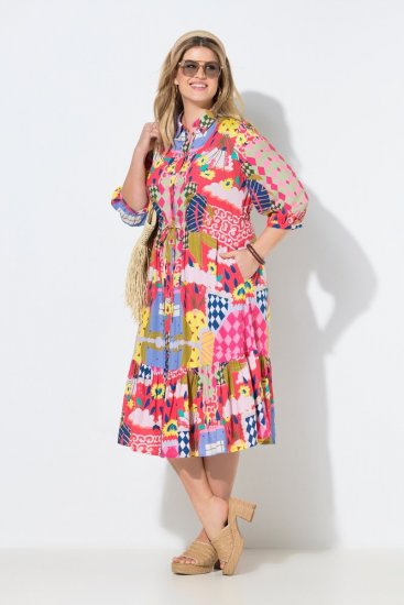 Ulla Popken 848015 Rochie midi imprimată cu șnur Roz - Rochii midi - Rochii midi la marimi mari
