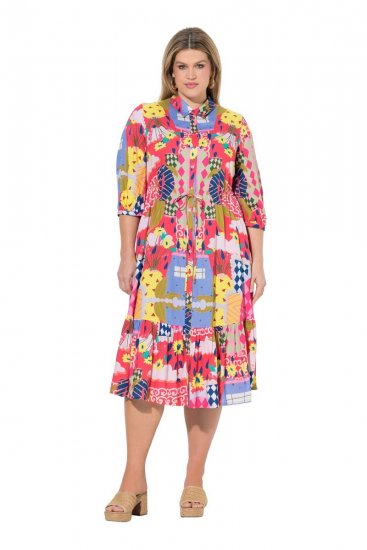 Ulla Popken 848015 Rochie midi imprimată cu șnur Roz - Rochii midi - Rochii midi la marimi mari