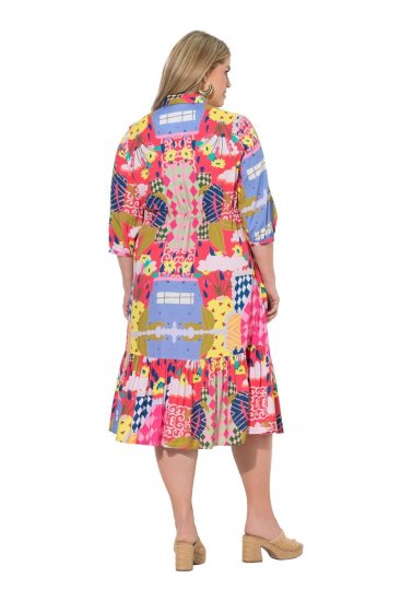 Ulla Popken 848015 Rochie midi imprimată cu șnur Roz - Rochii midi - Rochii midi la marimi mari