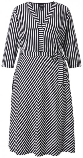 Ulla Popken 848052 Rochie midi în dungi cu cordon de legat Neagră - Rochii midi - Rochii midi la marimi mari