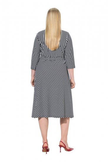 Ulla Popken 848052 Rochie midi în dungi cu cordon de legat Neagră - Rochii midi - Rochii midi la marimi mari
