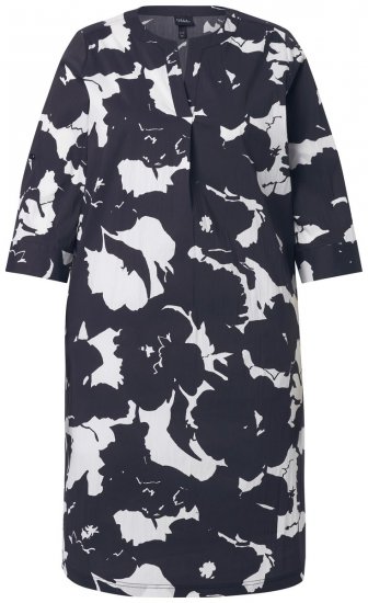 Ulla Popken 848061 Rochie midi cu flori și mânecă 3/4 Neagră - Rochii midi - Rochii midi la marimi mari