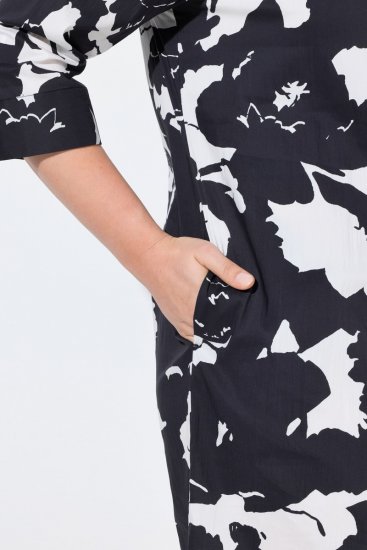 Ulla Popken 848061 Rochie midi cu flori și mânecă 3/4 Neagră - Rochii midi - Rochii midi la marimi mari