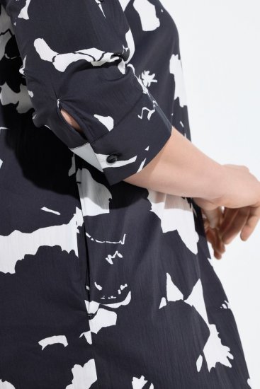 Ulla Popken 848061 Rochie midi cu flori și mânecă 3/4 Neagră - Rochii midi - Rochii midi la marimi mari