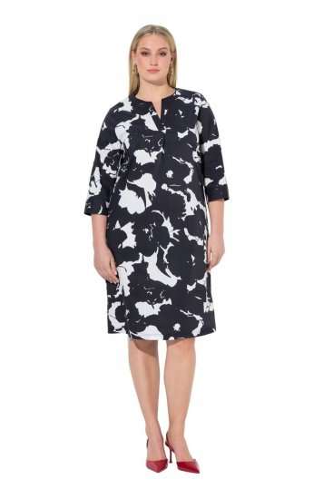 Ulla Popken 848061 Rochie midi cu flori și mânecă 3/4 Neagră - Rochii midi - Rochii midi la marimi mari