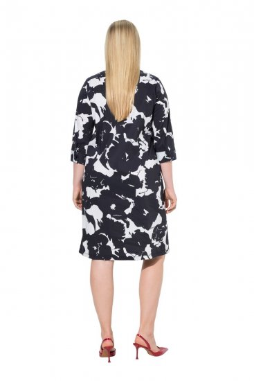 Ulla Popken 848061 Rochie midi cu flori și mânecă 3/4 Neagră - Rochii midi - Rochii midi la marimi mari