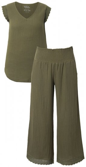 Ulla Popken 848131 Pijama cu dantelă Verde măsliniu - Pijamale/Haine de casă - 