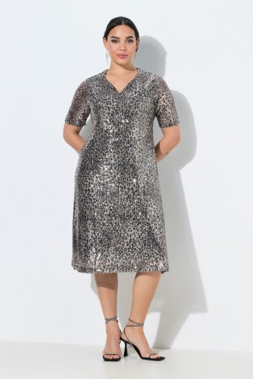 Ulla Popken 848137 Rochie cu paiete cu imprimeu animal Bej - Rochii de seară - Rochii de seară marimi mari