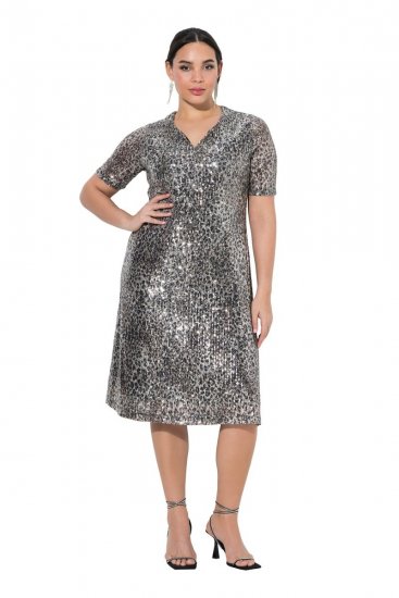 Ulla Popken 848137 Rochie cu paiete cu imprimeu animal Bej - Rochii de seară - Rochii de seară marimi mari