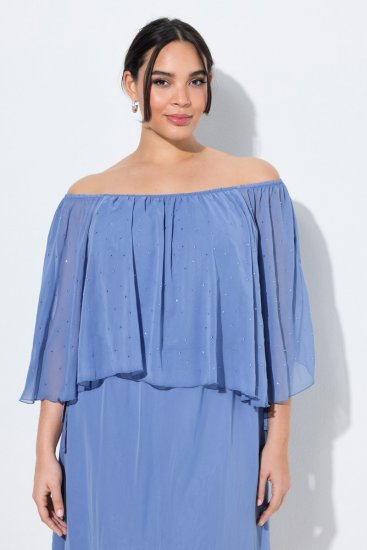 Ulla Popken 848169 Rochie din șifon în formă de A Albastru deschis - Rochii midi - Rochii midi la marimi mari