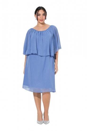 Ulla Popken 848169 Rochie din șifon în formă de A Albastru deschis - Rochii midi - Rochii midi la marimi mari