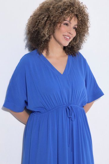 Ulla Popken 848224 Rochie maxi cu mânecă scurtă și decolteu în V Albastru - Rochii maxi - Rochii maxi marimi mari