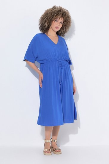 Ulla Popken 848224 Rochie maxi cu mânecă scurtă și decolteu în V Albastru - Rochii maxi - Rochii maxi marimi mari