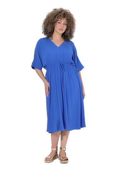 Ulla Popken 848224 Rochie maxi cu mânecă scurtă și decolteu în V Albastru - Rochii maxi - Rochii maxi marimi mari