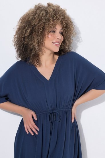 Ulla Popken 848224 Rochie midi cu șnur Bleumarin - Rochii midi - Rochii midi la marimi mari