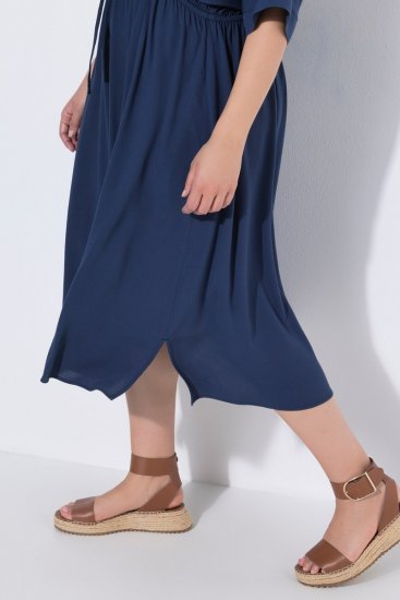 Ulla Popken 848224 Rochie midi cu șnur Bleumarin - Rochii midi - Rochii midi la marimi mari