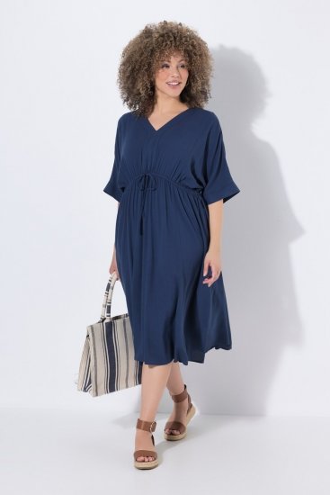 Ulla Popken 848224 Rochie midi cu șnur Bleumarin - Rochii midi - Rochii midi la marimi mari