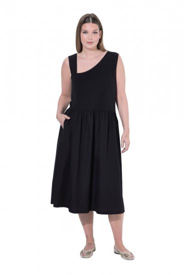 Ulla Popken 848305 Rochie midi fără mâneci cu decolteu în V Neagră - Rochii midi - Rochii midi la marimi mari