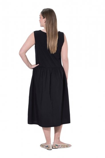 Ulla Popken 848305 Rochie midi fără mâneci cu decolteu în V Neagră - Rochii midi - Rochii midi la marimi mari