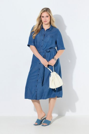 Ulla Popken 848491 Rochie tip cămașă Albastru denim - Rochii midi - Rochii midi la marimi mari