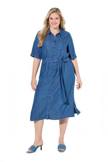 Ulla Popken 848491 Rochie tip cămașă Albastru denim - Rochii midi - Rochii midi la marimi mari
