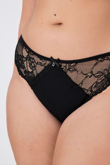 Ulla Popken 848522 Chiloți tanga cu dantelă set de 3 Neagră - Chiloți - 